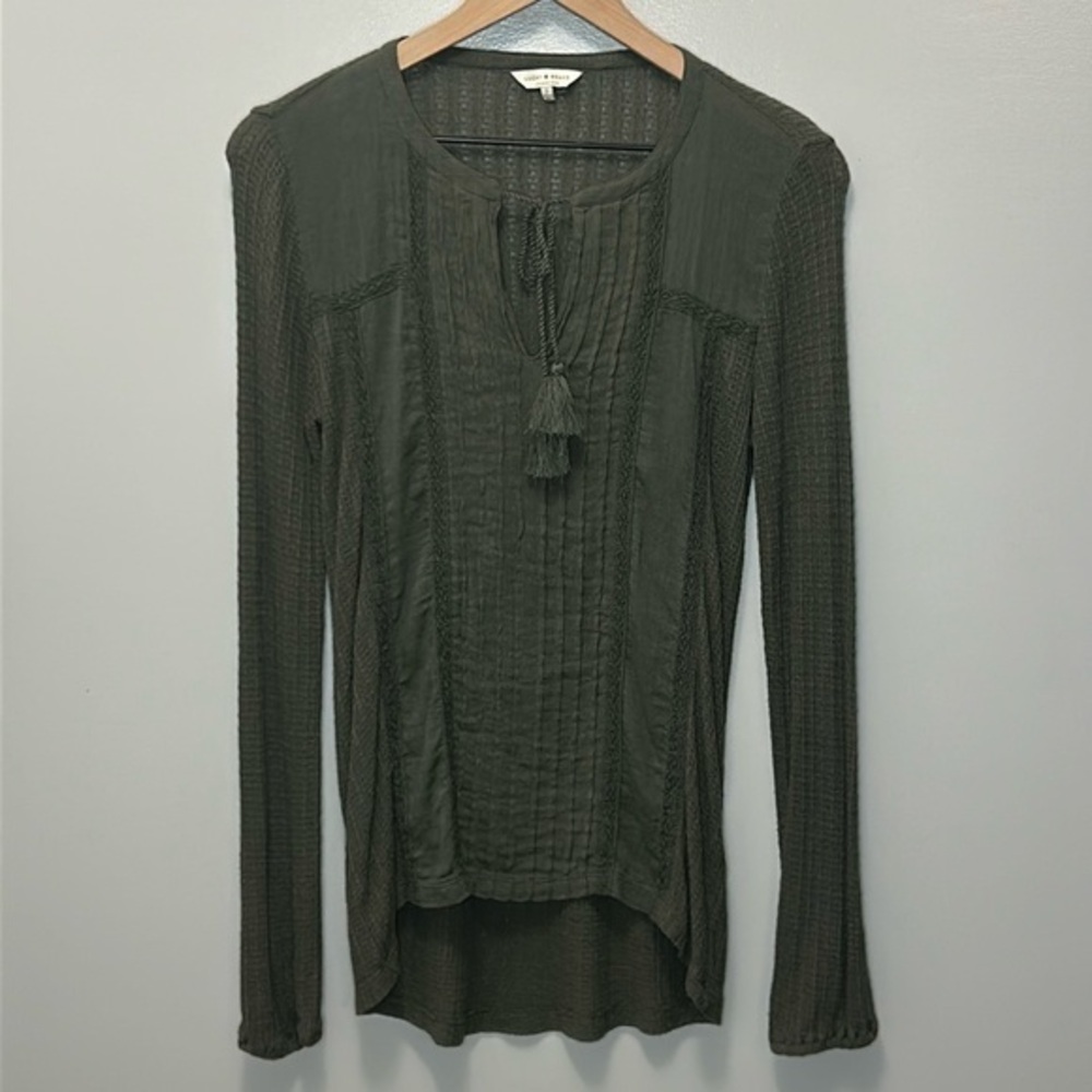 Lucky Brand Drop Needle Top- Dark Aloe-Linen Blend- Women's Small - Picture 2 of 16